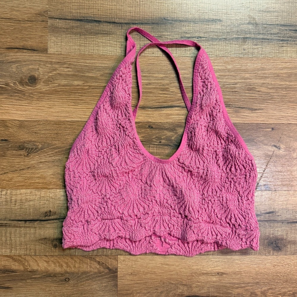 Free People Intimately Bralette Pink Textured Popcorn Boho Crop Top XS/S